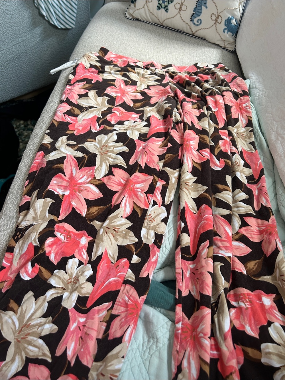 Denim&Co Floral Wide-Leg Pants - Pink & Brown